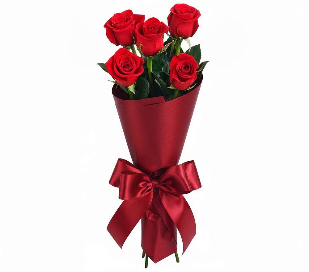 Букет 5 Красных роз Эдлесс Лав в Большовской