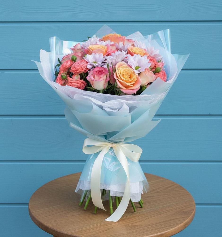 Букет цветов из: Хризантемы и Розы в Большовской