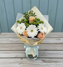 Букет цветов из:  Герберы, Розы и Хризантемы в Большовской