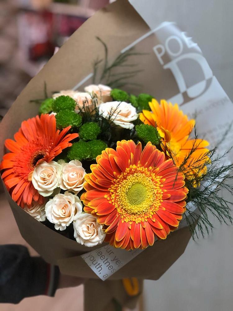 Букет цветов из: Герберы, Хризантемы и Розы в Большовской