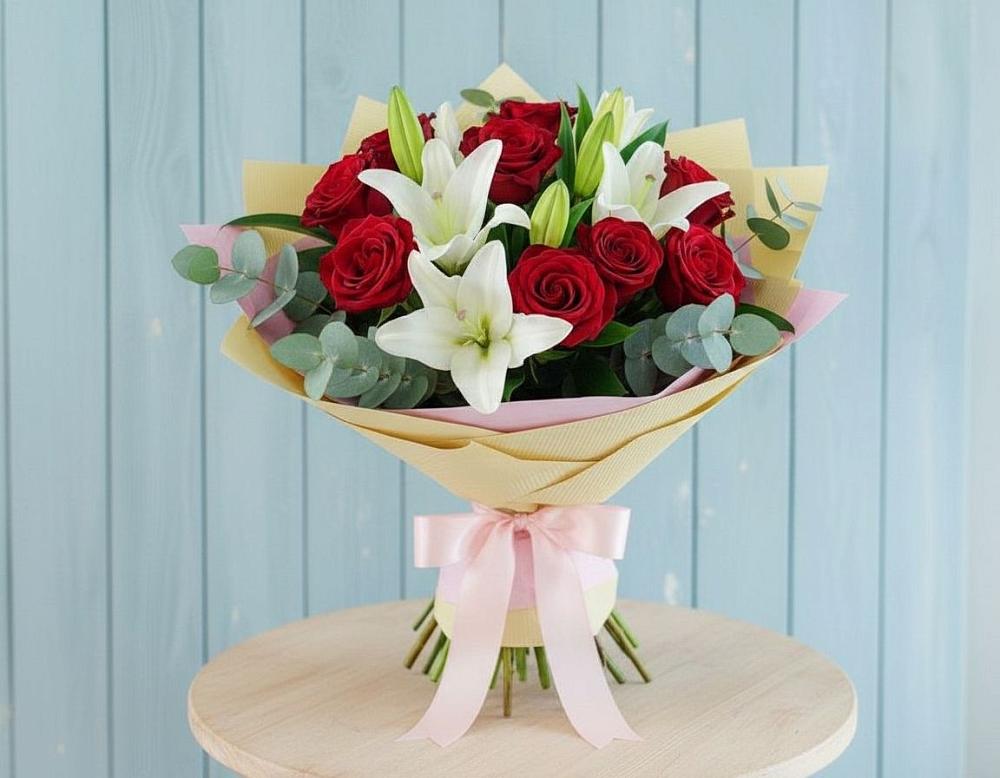 Букет цветов из: Лилии и Розы в Большовской